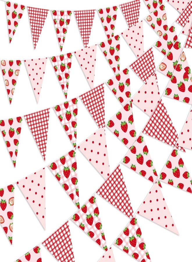Renbuzhu 6PCS Strawberry Decor Pennant Banners Red Pink Triangle Flags Garland Berry First Birthday Baby Shower Party Decorations - Image 1