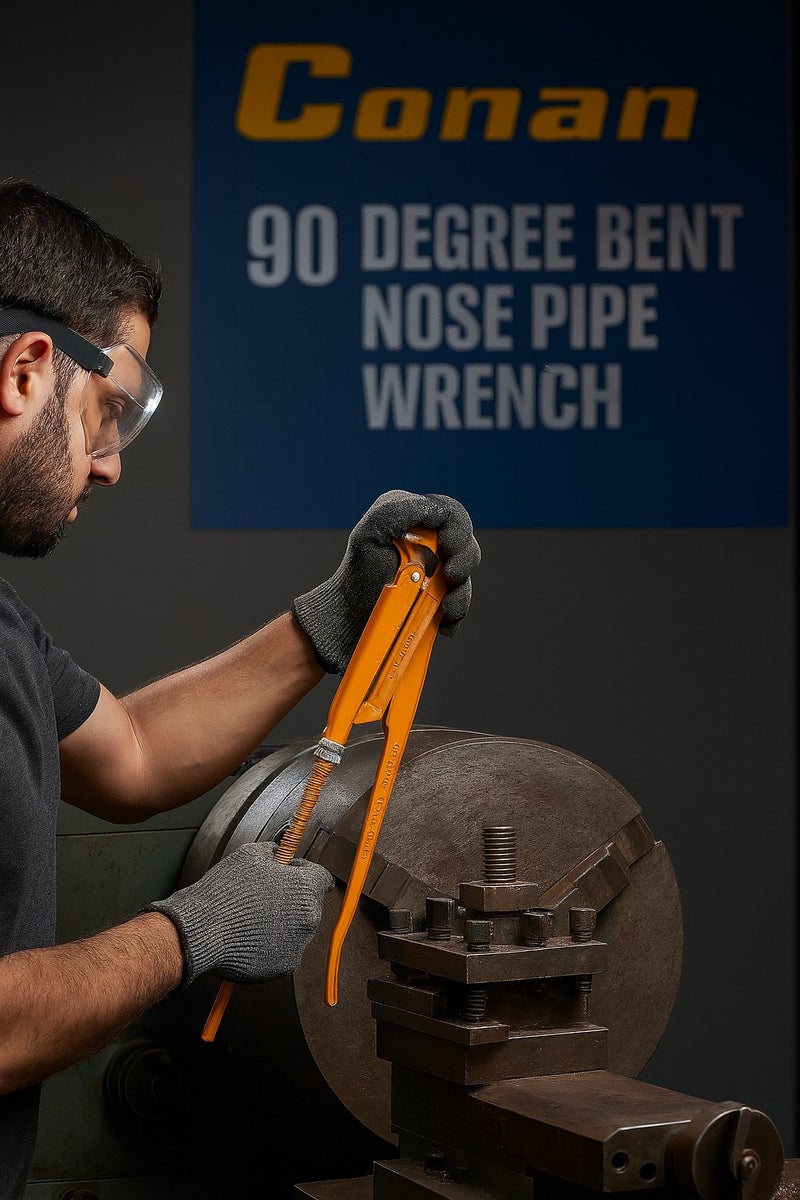 Conan 4-Inch 90 Degrees Bent Nose Pipe Wrench – Model COAP804 – CR-V Chrome Vanadium Steel – Long Non-Slip Handle – Yellow - Image 2