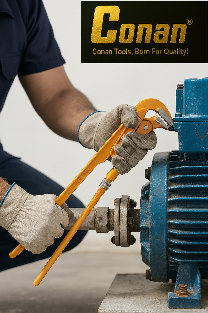 Conan 4-Inch 90 Degrees Bent Nose Pipe Wrench – Model COAP804 – CR-V Chrome Vanadium Steel – Long Non-Slip Handle – Yellow - Image 3