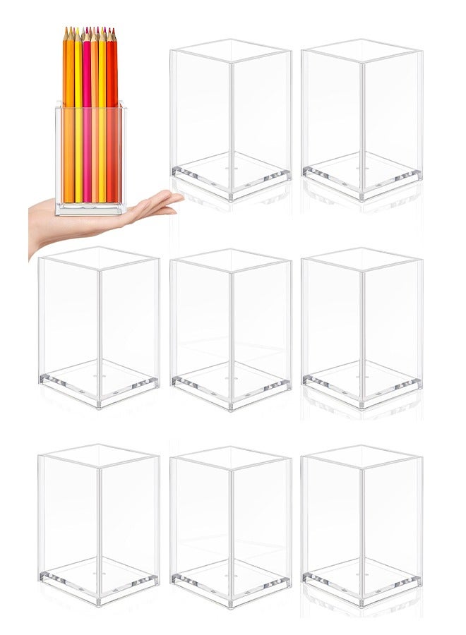 YelaJoy 8 Pieces Clear Acrylic Pen Holder Square Acrylic Pencil Cup Clear Makeup Bush Holder Acrylic Desktop Stationery Organizer for Office School Home Desk Accessories (8 Pack, Square)  - Image 1