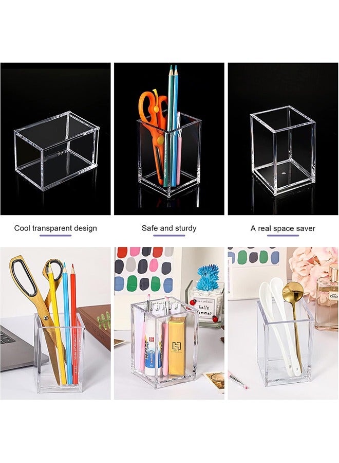 YelaJoy 8 Pieces Clear Acrylic Pen Holder Square Acrylic Pencil Cup Clear Makeup Bush Holder Acrylic Desktop Stationery Organizer for Office School Home Desk Accessories (8 Pack, Square)  - Image 4