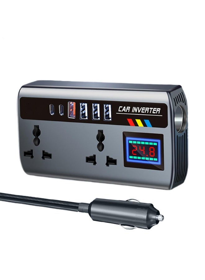 Bukela 200W Car Power Inverter, Car Electric Outlet Adapter, DC 12/24V to 220V AC , Car Plug Converter, Built-in Switch and LCD Current Display, Compatible with Cars and Trucks - Image 1