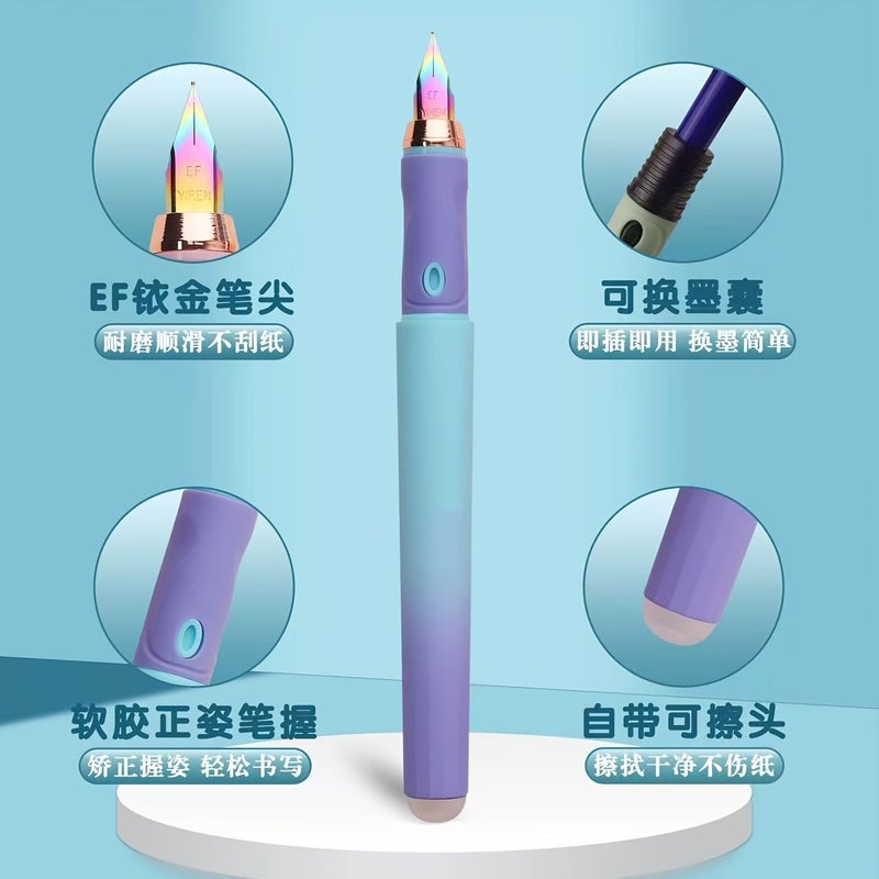 1 Pen Set With 10 Erasable Blue Black Ink Refills 0.38mm Electroplated Colorful Nib Magnetic Cap Design For School Journal Writing - Image 4