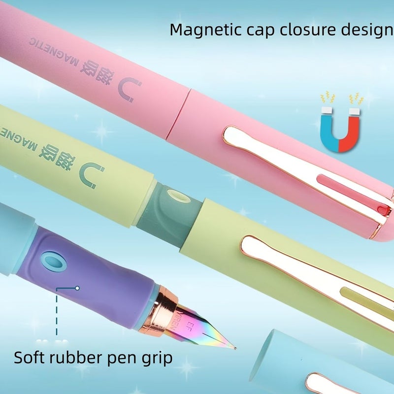 1 Pen Set With 10 Erasable Blue Black Ink Refills 0.38mm Electroplated Colorful Nib Magnetic Cap Design For School Journal Writing - Image 3
