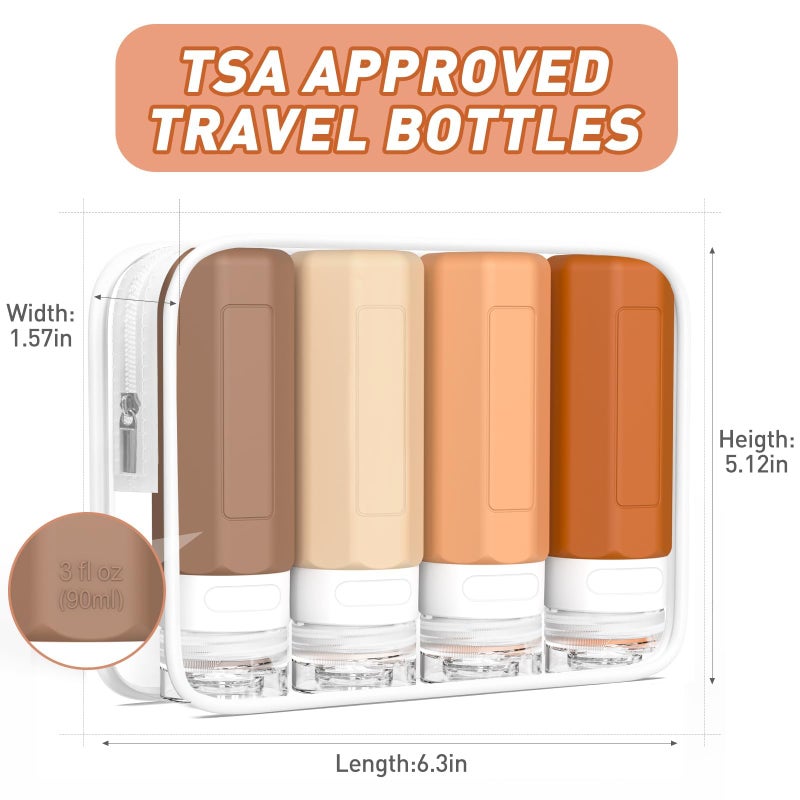 Redfly Travel Bottles for Toiletries, 3oz Tsa Approved Travel Size Containers, BPA Free Leak Proof Travel Containers for Toiletries, Refillable Travel Accessories for Shampoo Conditioner Apricot - Image 5
