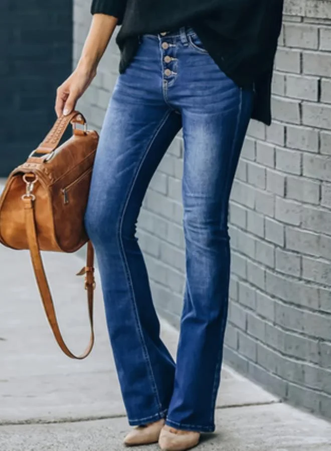 تايك تو جينز قصة ضيقة بخصر مرتفع للنساء