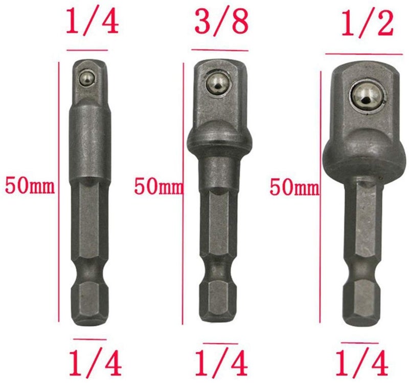 Generic Binoax 3 Piece Chrome Vanadium Steel Socket Adapter Set Hex Shank 14 38 12 Extension Drill Bits Bar Power Tools  - Image 2
