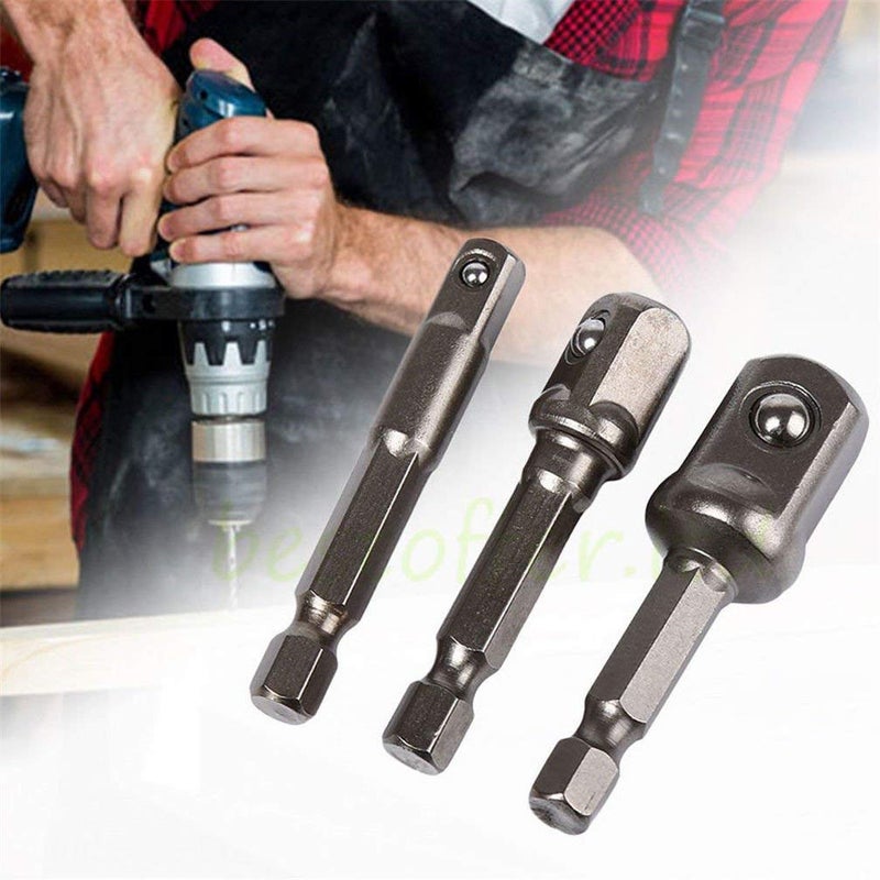 Generic Binoax 3 Piece Chrome Vanadium Steel Socket Adapter Set Hex Shank 14 38 12 Extension Drill Bits Bar Power Tools  - Image 3