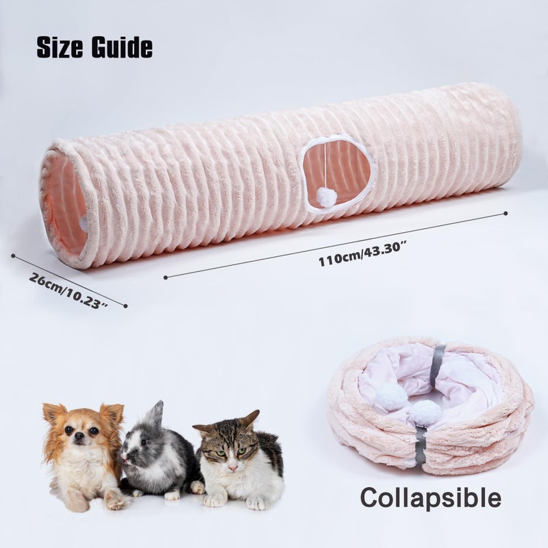 FORMYCATIE Luxurious Cat Tunnel,43" Straight Cat Tunnel Toys with Balls for Indoor,Collapsible Peekaboo Cave for Kittenï¼ˆPink Stripeï¼‰ - Image 3