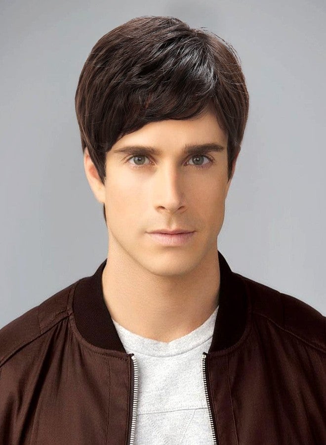 BLUSHIA Mens Wigs Brown Short Wavy Wig Natural Fluffy Cosplay Costume Synthetic Mens Wig for Male Guy Cosplay Halloween Wig Anime Costume Wig - Image 1