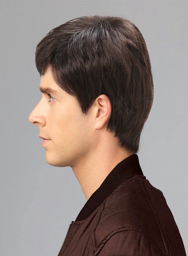 BLUSHIA Mens Wigs Brown Short Wavy Wig Natural Fluffy Cosplay Costume Synthetic Mens Wig for Male Guy Cosplay Halloween Wig Anime Costume Wig - Image 4