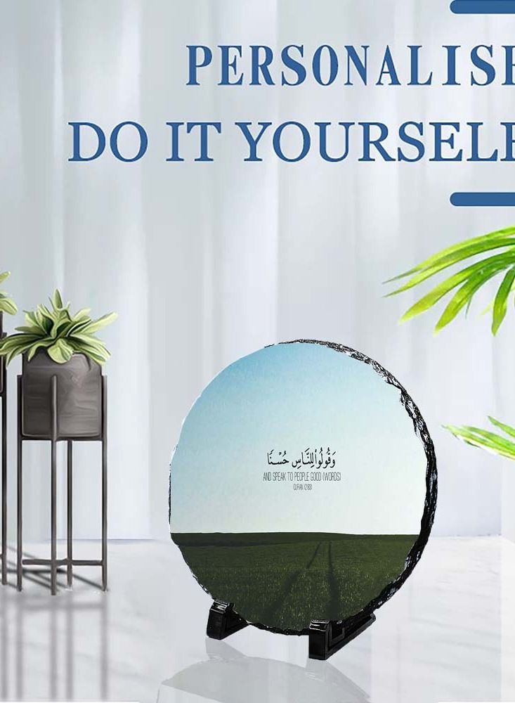 Protective Printed White Round Shape Marble Photo Frame for Table Top