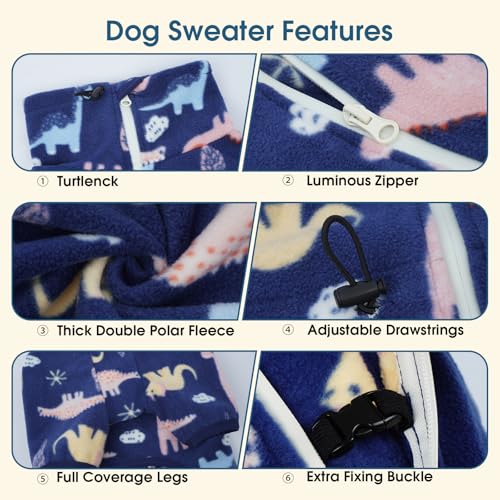 ROZKITCH Extra Warm Dog Coat Pet Windproof Warm Cold Weather Jacket Vest with Reflective Zipper Jumpsuit Apparel Outfit Clothes for Small Dog Dinosaur 2XS - Image 3
