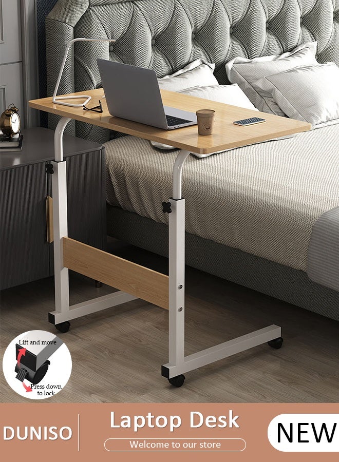 DUNISO طاولة جانبية قابلة للتعديل في الارتفاع، طاولة جانبية بلون الجوز، مكتب جانبي متحرك، طاولة جانبية بارتفاع قابل للتعديل بين 60-90، مناسبة لطاولة الأريكة وطاولة السرير في المساحات الصغيرة بجانب السرير. - Image 1