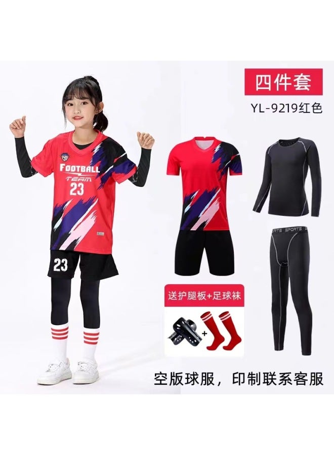 Children's Football Suit Four-piece Autumn And Winter Boys And Girls Rope Skipping Sports Primary And Secondary School Students Training Camp Short-sleeved Football Suit