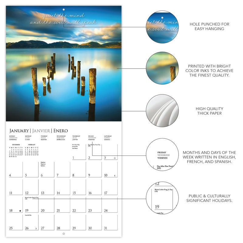 Graphique 2026 Serenity Wall Calendar | 12â€ x 12â€ | Thick Paper | Home & Office Organizer | Large Monthly Grid | 3 Languages & Marked Holidays | 4 Month Preview Page for 2027 - Image 3