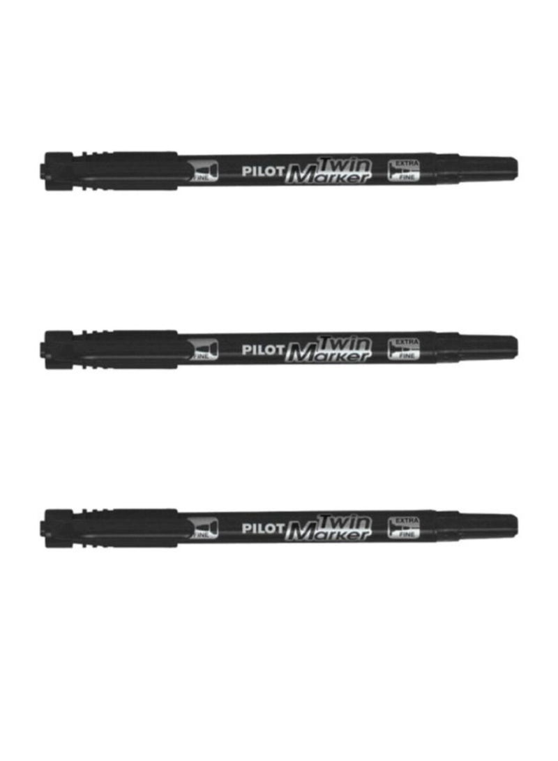 بايلوت قلم تحديد مزدوج ذو طرف رفيع مكون من 3 قطع أسود - Image 1