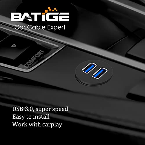BATIGE 2 Ports Dual USB 3.0 Male to USB 3.0 Female AUX Flush Mount Car Mount Extension Cable for Car Truck Boat Motorcycle Dashboard Panel -3ft - Image 2