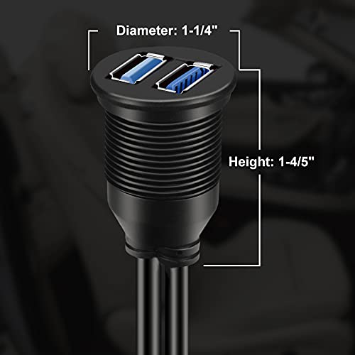 BATIGE 2 Ports Dual USB 3.0 Male to USB 3.0 Female AUX Flush Mount Car Mount Extension Cable for Car Truck Boat Motorcycle Dashboard Panel -3ft - Image 5