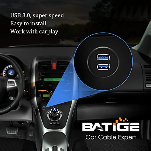 BATIGE 2 Ports Dual USB 3.0 Male to USB 3.0 Female AUX Flush Mount Car Mount Extension Cable for Car Truck Boat Motorcycle Dashboard Panel -3ft - Image 3