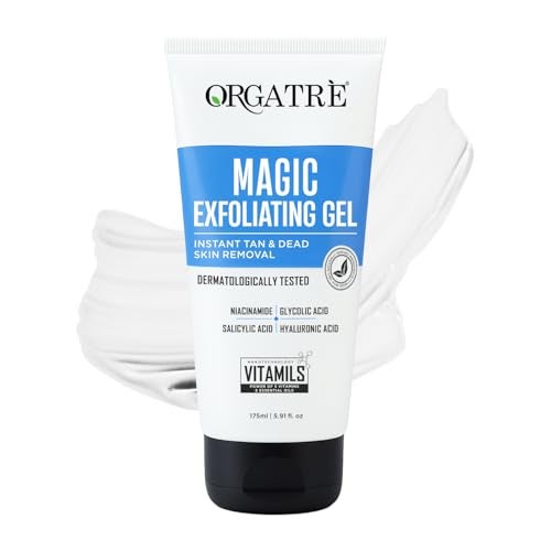 ORGATRE Magic Exfoliating Scrub Gel for Face & Body | Tan Removal & Dead Skin Exfoliator with Glycolic Acid, Niacinamide & Hyaluronic Acid | 175ml De-Tan Gel for Glowing Skin | Dermat Tested - Image 1
