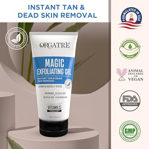 ORGATRE Magic Exfoliating Scrub Gel for Face & Body | Tan Removal & Dead Skin Exfoliator with Glycolic Acid, Niacinamide & Hyaluronic Acid | 175ml De-Tan Gel for Glowing Skin | Dermat Tested - Image 4