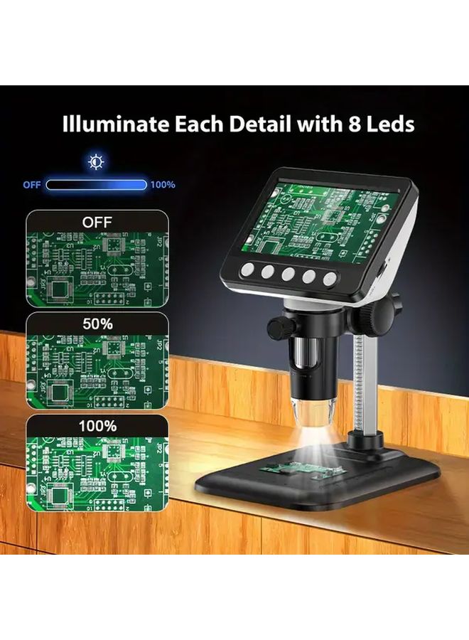 Black 4 3 Inch HD Digital Microscope 50 1000X Magnification 8 LED Ring For PC - Image 2