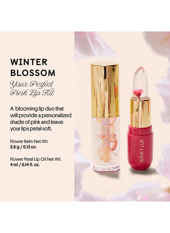 Winky Lux - Winky Lux Winter Blossom Pink Lip Kit, Includes Pink Flower Ph Lip Balm & Flower Petail Clear Lip Oil, Ph Color Changing Lipstick Kit - Image 1