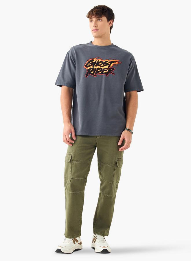 SP Characters Ghost Rider Print T-shirt with Short Sleeves and Crew Neck - Image 2
