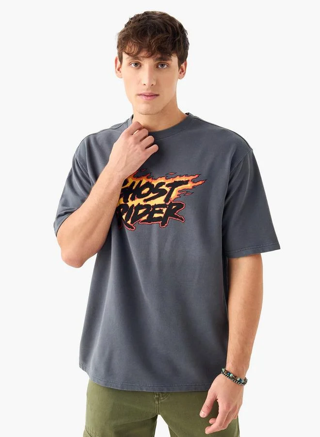 Ghost Rider Print T-shirt with Short Sleeves and Crew Neck