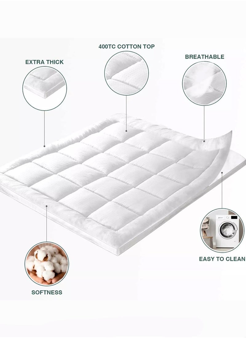 Arabest Mattress Topper Comfort Extra Thick with Piping and Highly Elastic Bands 1100 GSM Soft and Firm Microfiber Cooling Mattress Pad Cover for Back Pain Size 180x200cm  - Image 2