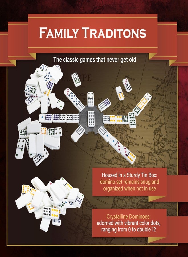 Continuum Games Family Traditions Double 12 Dominoes Tin, Crystalline Dominoes - Image 5