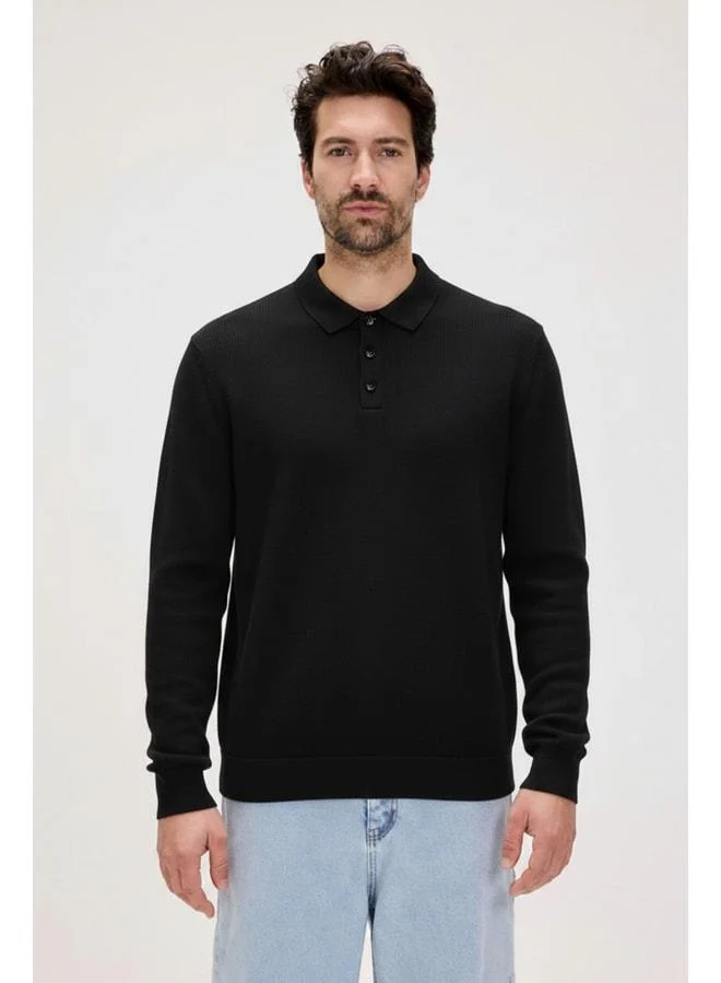 Bad Bear Dad Black Polo Collar Men's Knit Sweater.