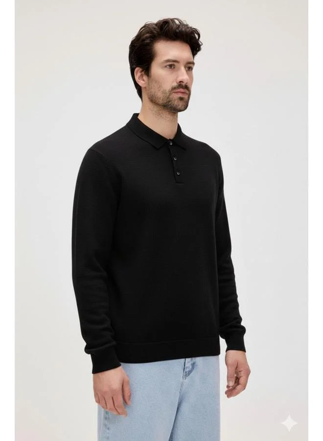 Bad Bear Dad Black Polo Collar Men's Knit Sweater.