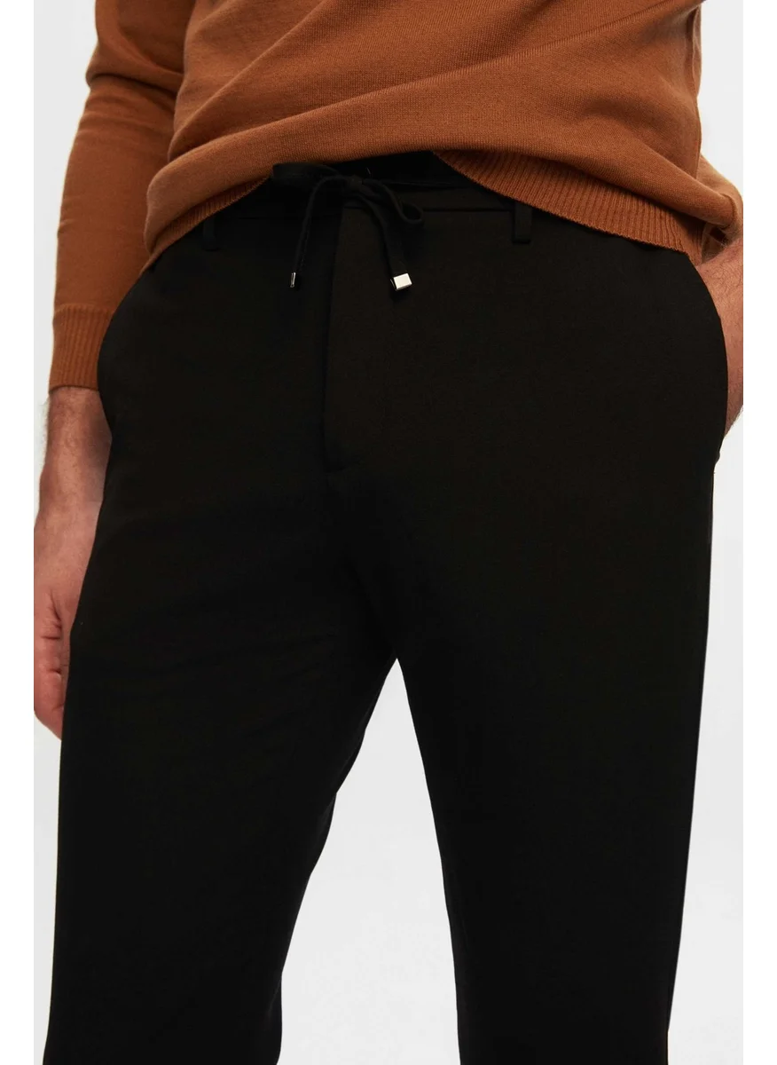 D'S DAMAT Slim Fit Black Elastic Waist Laced Zippered Lycra Comfortable Jogger Pants 2HC03ORTJGR01