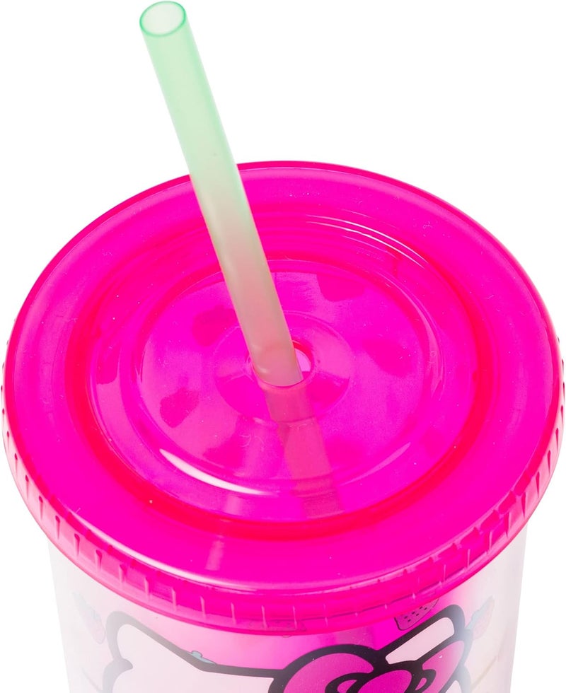 Silver Buffalo Sanrio Hello Kitty Strawberry Pattern Plastic Cold Cup with Lid and Straw 20 Ounces - Image 4