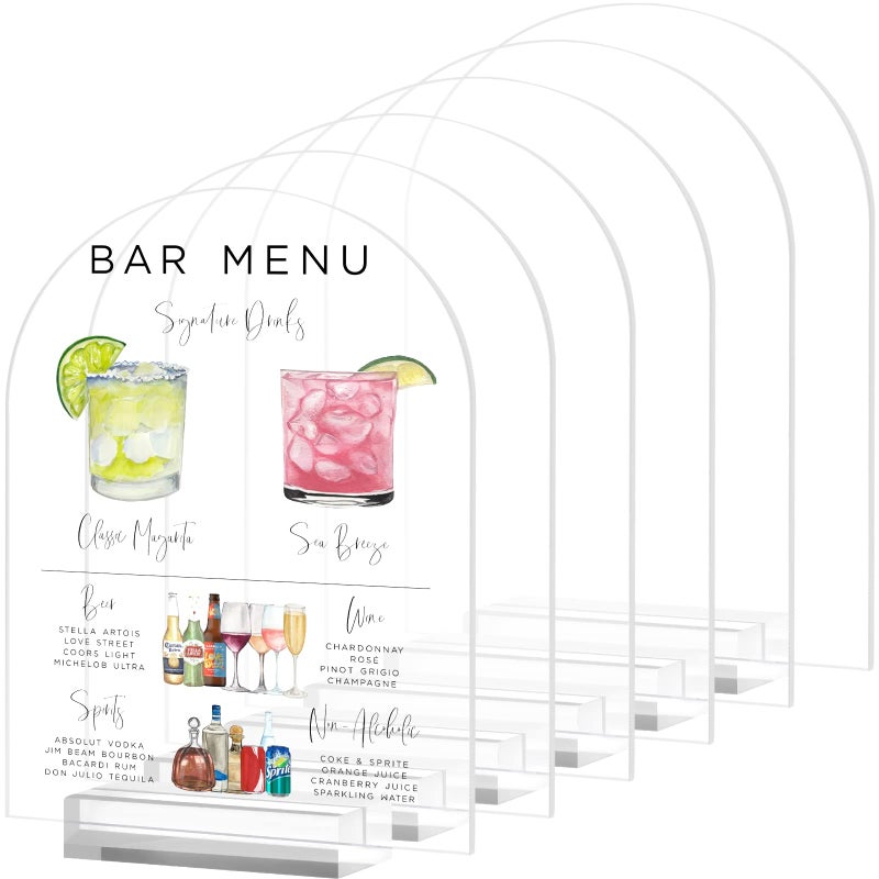 JINMURY 8x10 Inch Arch Acrylic Sign with Stand6 Pack Clear Arched Sheets with Stand DIY Arch Acrylic Sign Blank for Wedding Drink Bar Signs Clear 8 x10 Inch