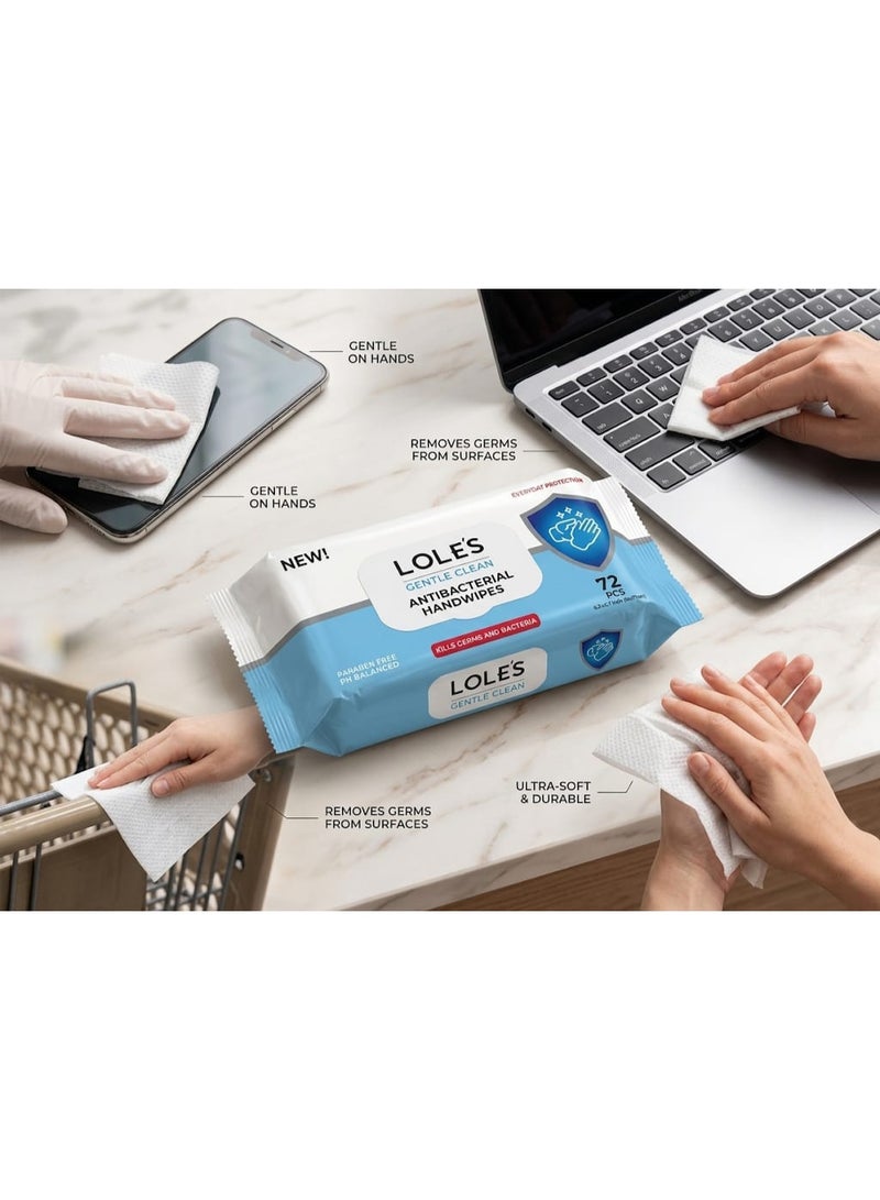 Lole's Gentle Clean Antibacterial Wet Wipes, Pack of 2 x 72 Wipes - Image 4