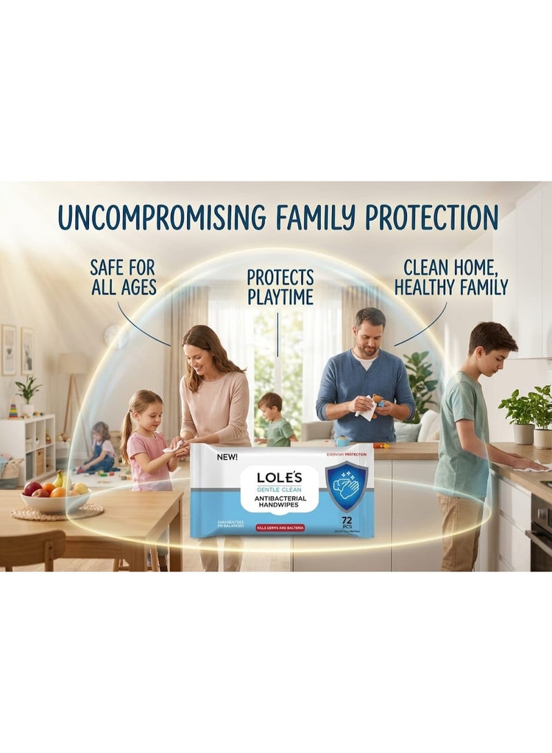 Lole's Gentle Clean Antibacterial Wet Wipes, Pack of 2 x 72 Wipes - Image 3