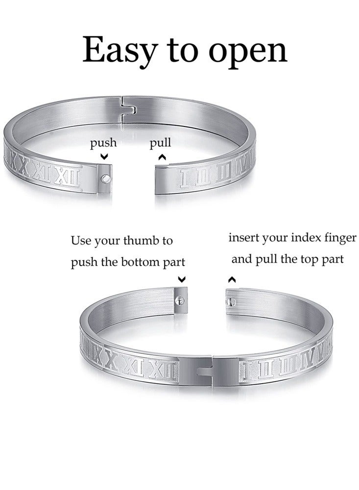 3Pcs Stainless Steel Bracelets for Men Roman Numeral Bangle Bracelet Adjustable Cuff Bracelet Twisted Cable Bracelet Mens Luxury Bracelets Jewelry Gifts Silver - Image 3
