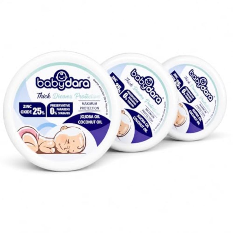 Babydara Baby Diaper Rash Cream Pack of 3,25% Zinc Oxide Formula, Maximum Protection, Helps Prevent and Soothe Diaper Rash, Long-Lasting Moisture Barrier, Gentle Care for Sensitive Baby Skin, 3X100g - Image 1