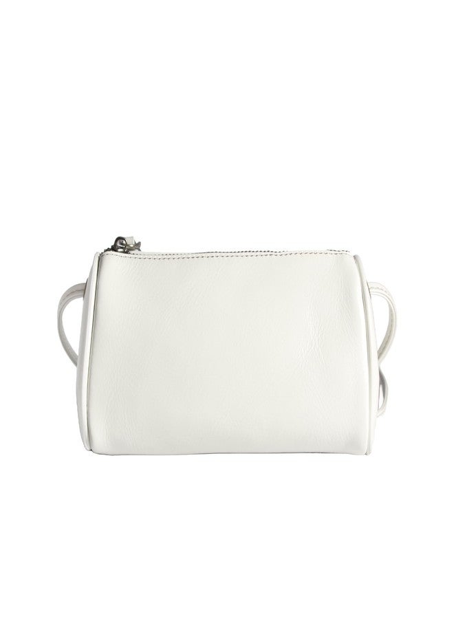 Eiyye Genuine Leather Cylinder Shoulder Bag for Women Small Crossbody Purse White Handbag with Adjustable Strap (White) - Image 1