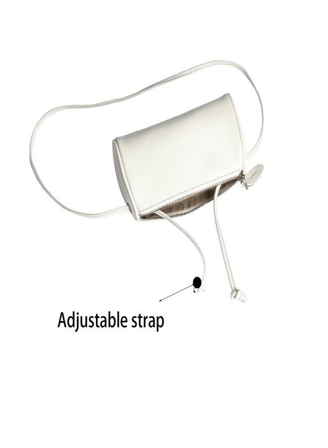 Eiyye Genuine Leather Cylinder Shoulder Bag for Women Small Crossbody Purse White Handbag with Adjustable Strap (White) - Image 5