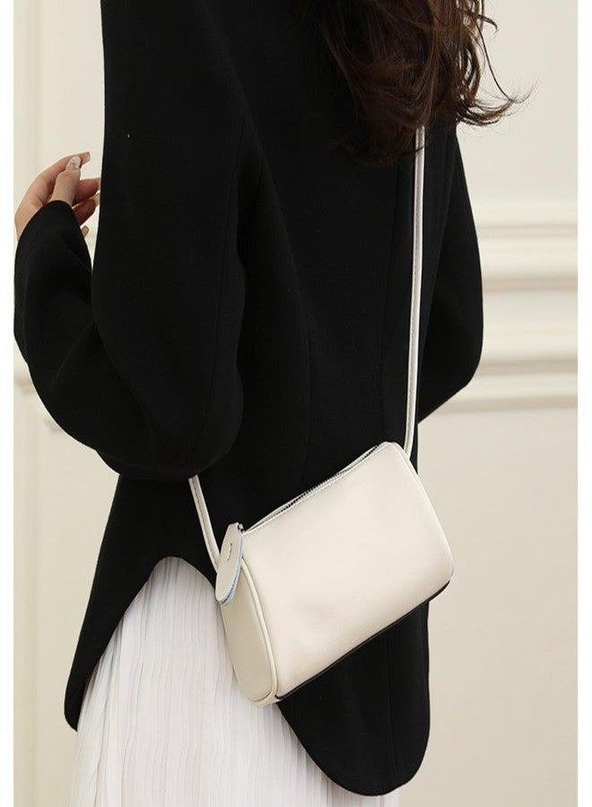Eiyye Genuine Leather Cylinder Shoulder Bag for Women Small Crossbody Purse White Handbag with Adjustable Strap (White) - Image 3