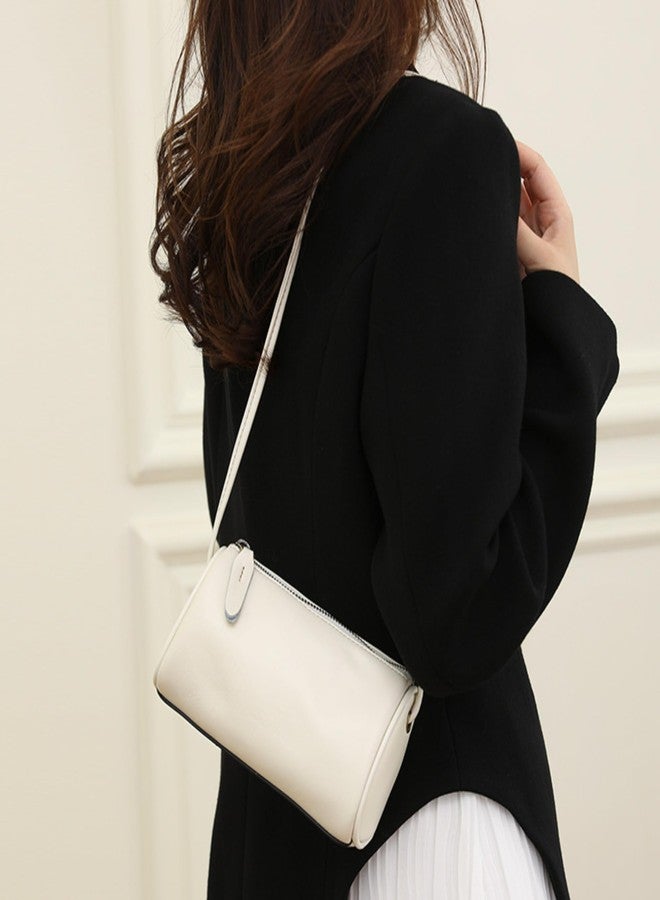 Eiyye Genuine Leather Cylinder Shoulder Bag for Women Small Crossbody Purse White Handbag with Adjustable Strap (White) - Image 2