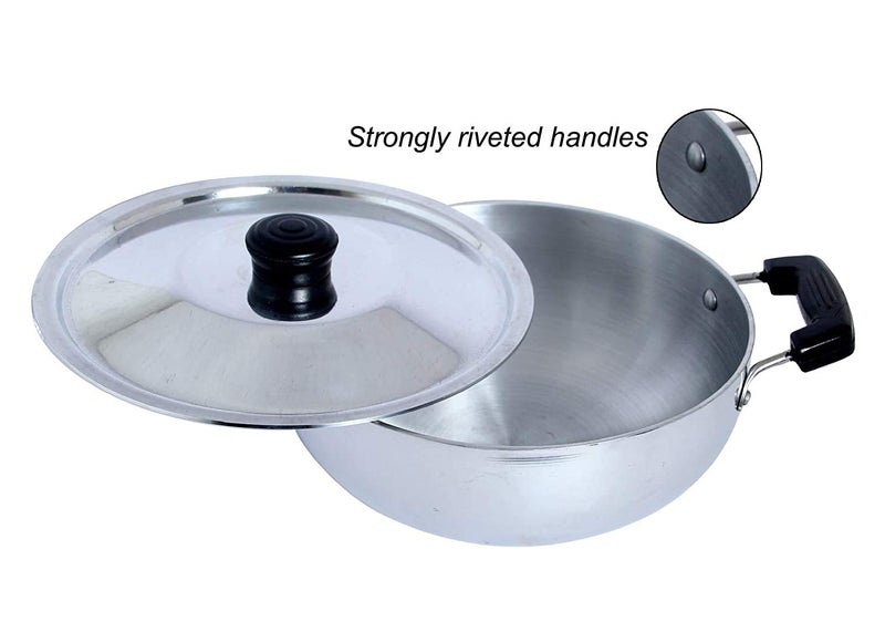 Dharam Paul Traders Aluminium Kadhai | Heavy weight Aluminium Kadai with lid | Aluminium deep kadai,1 piece (2 Liter) 230mm Metallic - Image 5
