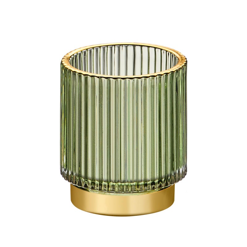 LEICURACE Makeup Brush Organizer, Toothbrush Holder, Desk Pen Pencil Holder, Multifunctional Vintage Glass Brush Cup (S/Green/A3-11-US) - Image 1