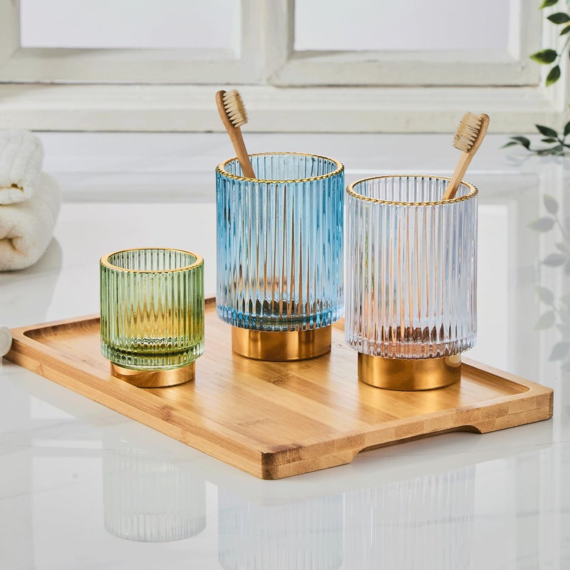 LEICURACE Makeup Brush Organizer, Toothbrush Holder, Desk Pen Pencil Holder, Multifunctional Vintage Glass Brush Cup (S/Green/A3-11-US) - Image 2