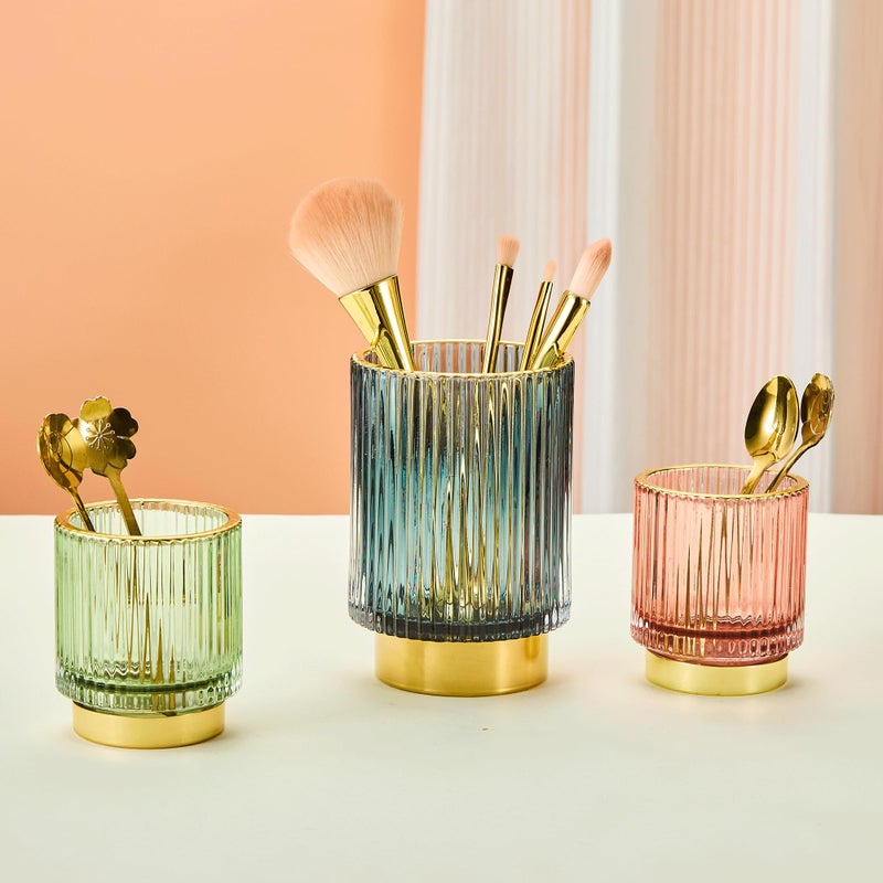 LEICURACE Makeup Brush Organizer, Toothbrush Holder, Desk Pen Pencil Holder, Multifunctional Vintage Glass Brush Cup (S/Green/A3-11-US) - Image 5