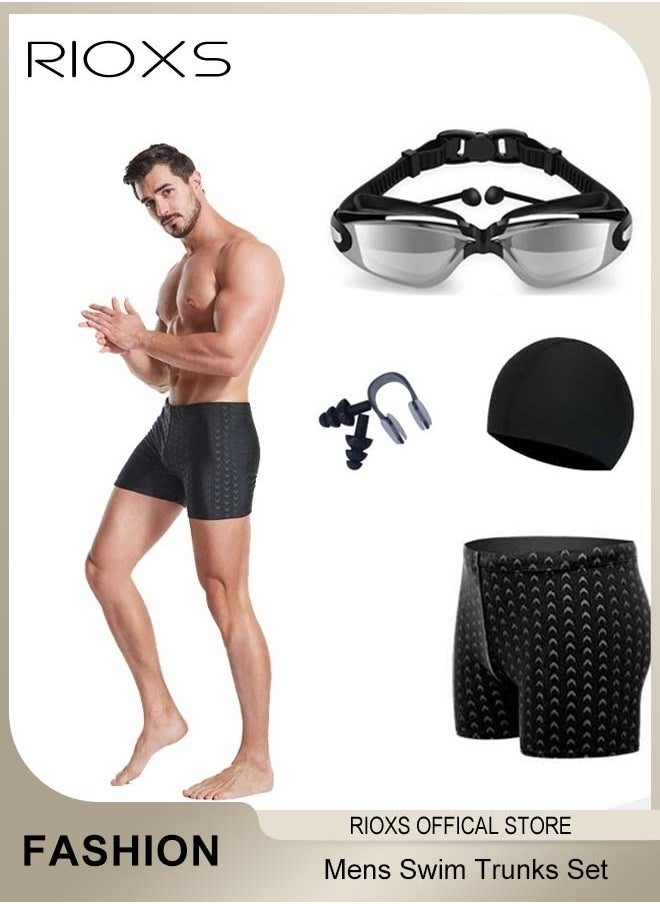 RIOXS Adult Men's Short Swim Trunks Set with Professional Anti-Fog Swim Goggles Nose Clip Ear Plugs and Swim Cap  - Image 1
